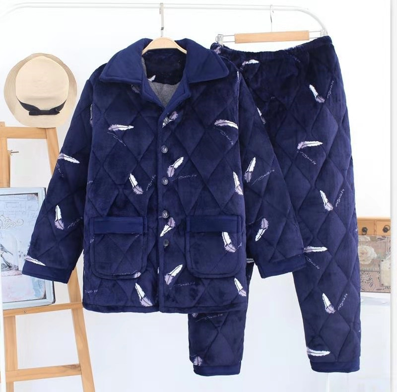 冬季保暖加厚男士法兰绒睡衣