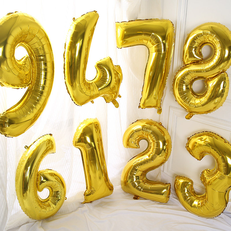 32寸金色银色创意大数字铝膜气球田园风宝宝周岁成人生日场景布置