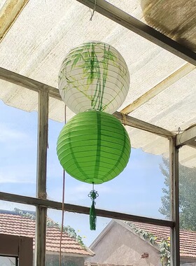 中国风竹子纸灯笼幼儿园春天绿色系古风场景布置夏季灯笼挂饰装饰