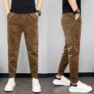 男士秋冬季小脚休闲裤灯芯绒六口袋多兜裤子男网红同款裤工装长裤
