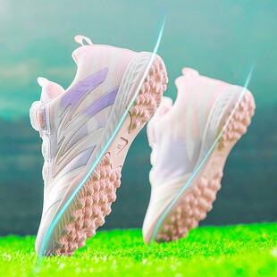 儿童足球鞋女童TF碎钉防滑球鞋旋转纽扣网面小学生比赛专用训练鞋