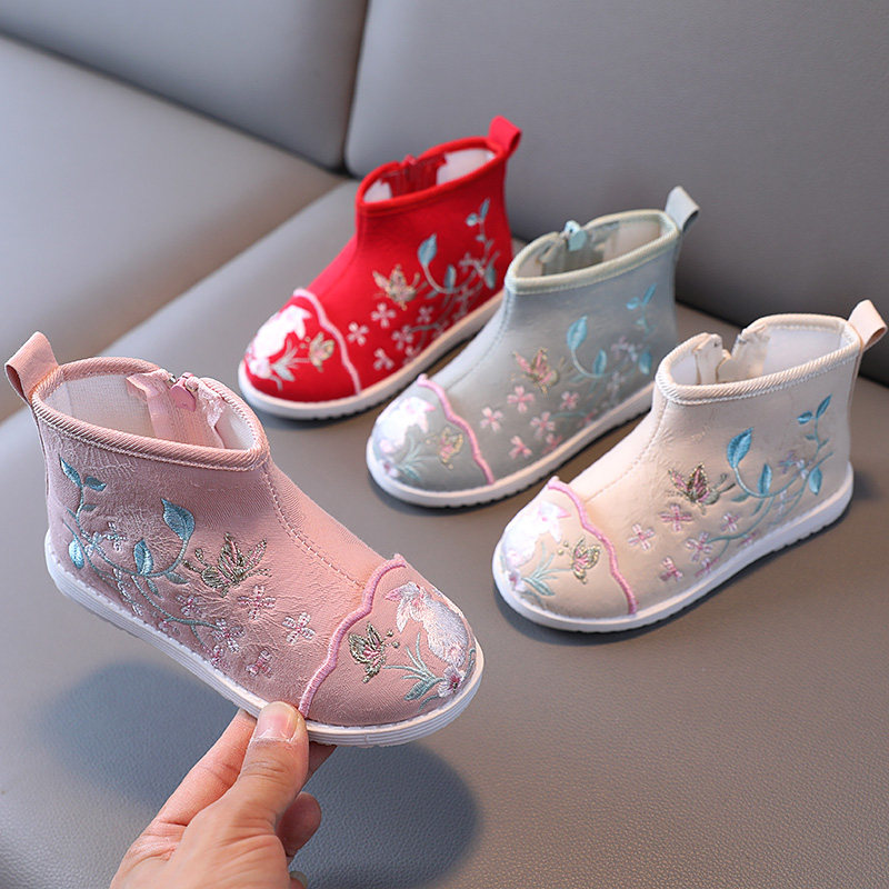 老北京儿童布鞋女童绣花鞋手工复古鞋秋冬靴子高帮汉服鞋子民族风