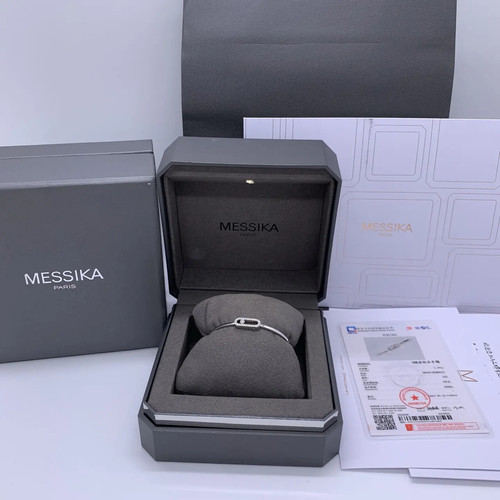 二手99新梅西卡/MESSIKA MOVE UNO 椭圆形18k白金满钻手镯 xs码