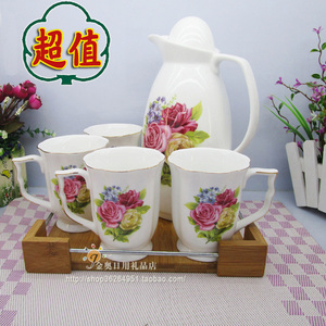 包邮凉水壶果汁水壶耐热冲开水不炸陶瓷凉水壶冷水壶水杯具套装