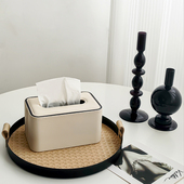 LIVETAI 现代简约皮革纸巾盒家用客厅桌面多功能卫生纸盒收纳盒摆