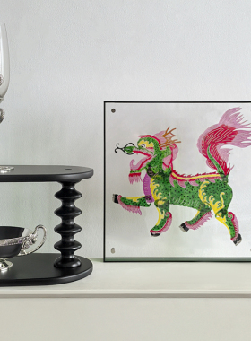 LIVETAI国潮手工麒麟皮影装饰画乔迁入户礼物非遗家居软装摆件