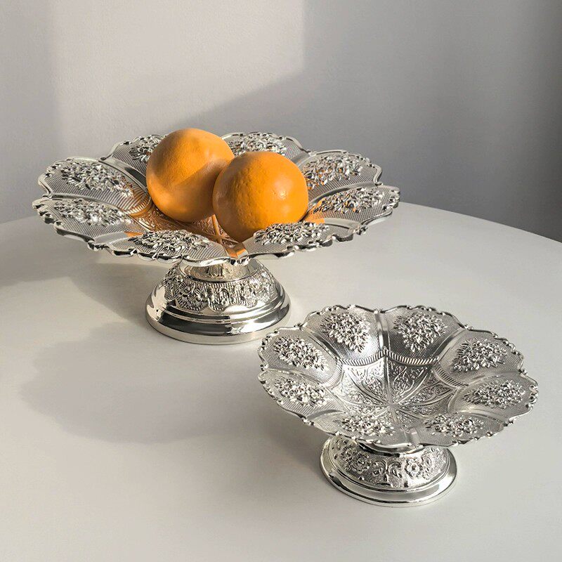 LIVETAI轻奢银干果盘双层甜品盘
