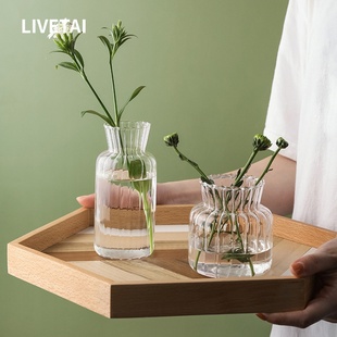 LIVETAI北欧轻奢水培水养小花瓶家居透明饰品客厅玻璃插花器摆件