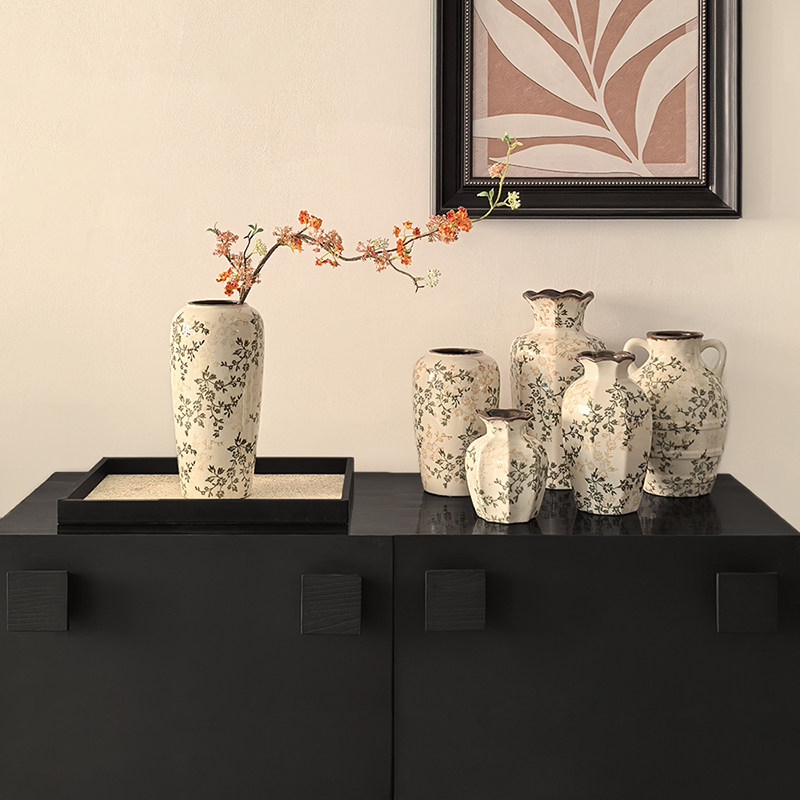 复古繁花陶瓷花瓶摆件