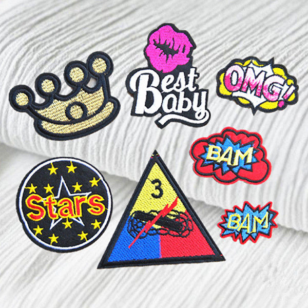 omg衣服装饰贴布贴花徽章刺绣bam字母红唇baby皇冠星星star三角形