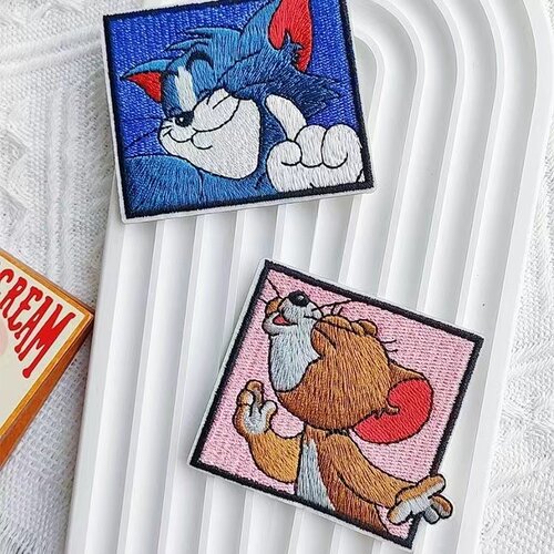刺绣贴补丁布贴猫和老鼠补丁贴