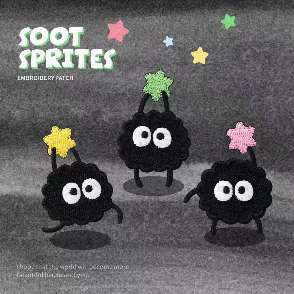 自粘贴】灰尘精灵小星星衣服装饰贴布贴花刺绣宫崎骏龙猫黑煤球