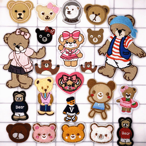 小熊衣服装饰贴布贴花全刺绣卡通动物熊熊头蝴蝶结熊beer