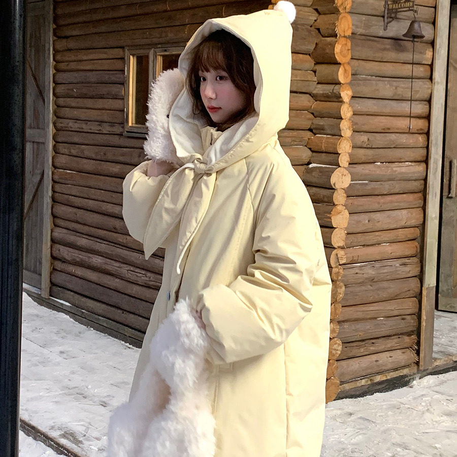 网图木茶MUCHA 新款奶黄小兔 长款棉服女冬季保暖加厚宽松外套
