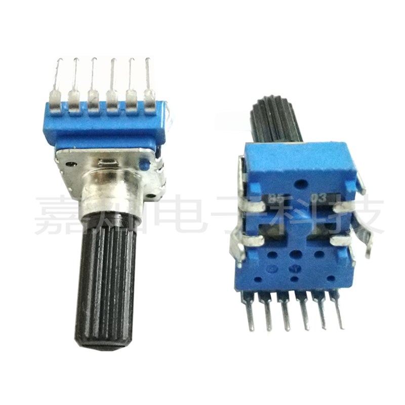 优质垂直立式单排6脚JC12型双联可调电位器 花轴18mm 10K 50K