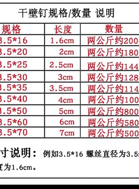 包邮高强度淬火自攻钉干壁钉黑色十字沉头木工螺钉石膏板自攻螺丝