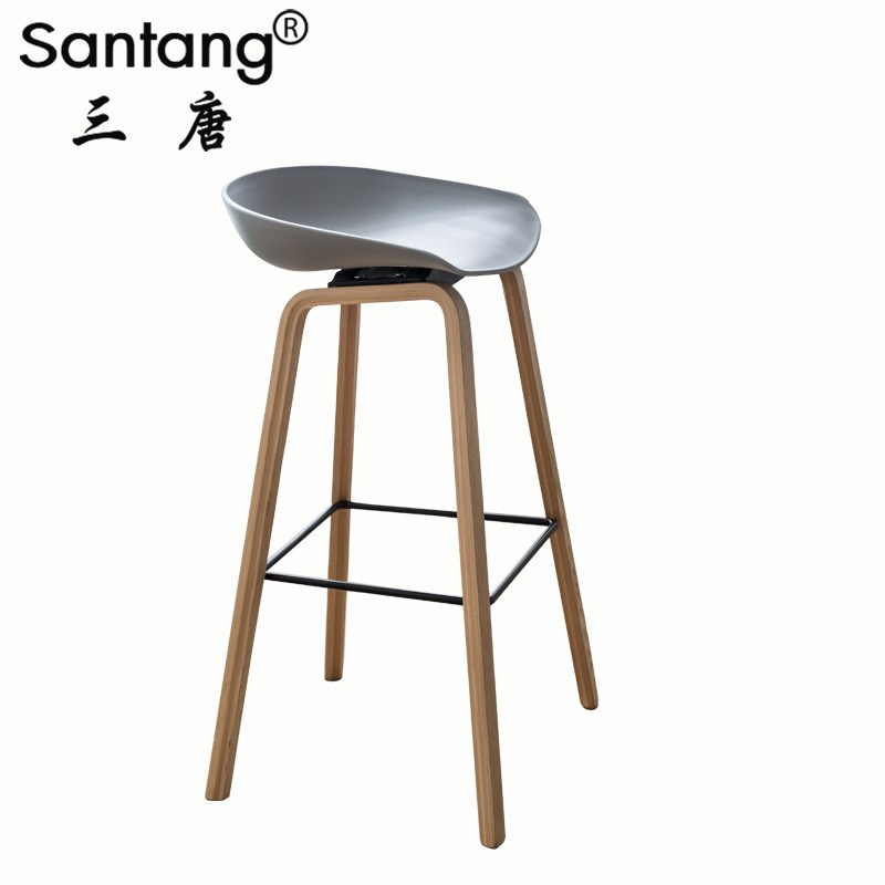 三唐 简约现北欧实木脚凳酒吧休闲咖啡厅椅时尚塑料吧台椅子