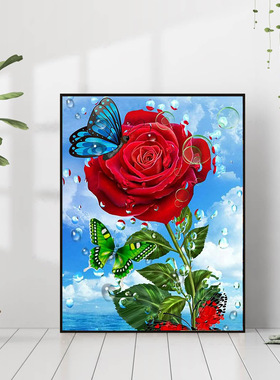厂家跨境5d满钻玫瑰花朵系列钻石画砖石diy钻石绣装饰画客厅挂画