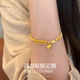 黄金色五帝钱小盘缠葫芦手链女手工古法轻奢小众钱串子新中式手镯
