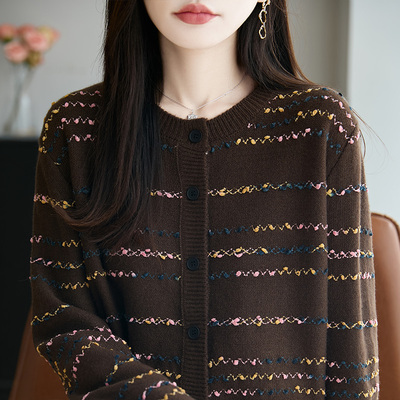 复古提花早秋新款针织开衫女