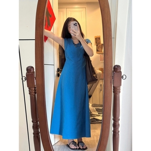 优雅洋气减龄设计感克莱因蓝镂空连衣裙女装 2025夏季 时尚 新款 法式