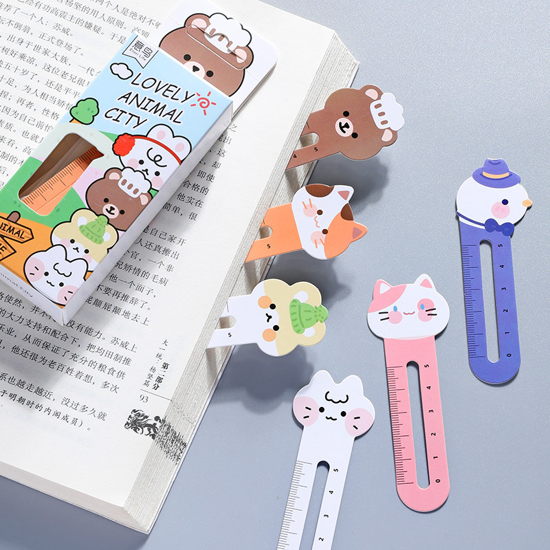 可爱小动物书签创意精致标尺书签儿童小学生卡通书签夹纸质书签六一