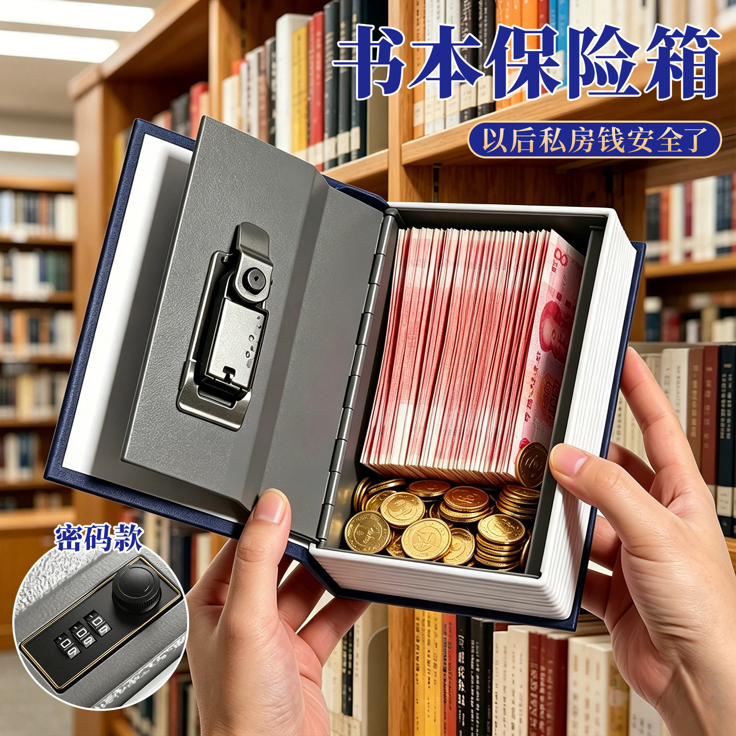 反转书本保险箱带密码锁保险柜小型存钱罐现金储物收纳防盗神器盒