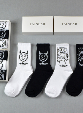 袜子男长袜中筒女ins潮牌小恶魔秋冬纯棉街头百搭嘻哈韩版滑板袜