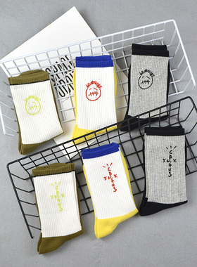 欧美潮牌袜子倒钩AJ1golf军绿拼色联名长袜运动休闲潮袜男女同款