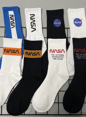 nasa袜子男长袜潮流嘻哈个性百搭街头蓝色女中筒联名春夏搭配ins