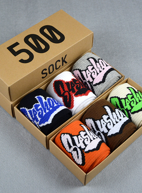 字母刺绣袜男长袜ins潮中筒韩版百搭情侣棉女街拍运动学生秋冬袜