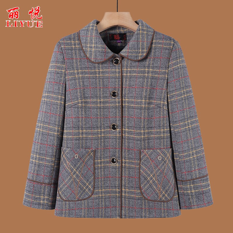 妈外套春秋款中老年女装格图片