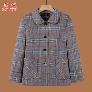 妈妈外套春秋款中老年女装格子休闲上衣小个子奶奶装西服老人衣服