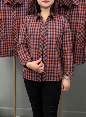 2025年格子侧两纽扣衬衫C463经典中老年女装春装上衣长袖小衫特价