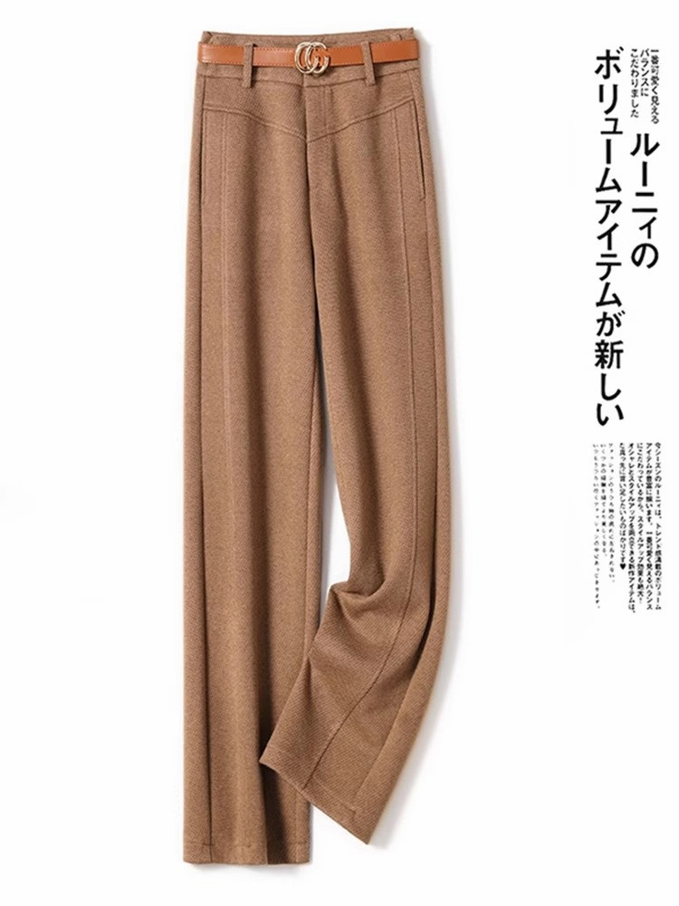 高腰阔腿裤女秋冬季2025新款高级感加绒窄版醋酸羊毛呢直筒休闲裤