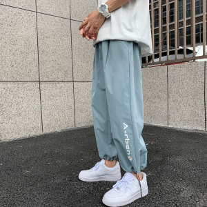 浅蓝色机能风工装伞兵裤子男小雏菊抽绳束脚痞帅高街休闲vibe裤子
