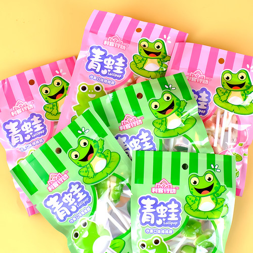 青蛙棒棒糖哈密瓜味白桃味童年回忆怀旧儿童网红零食品批发糖果