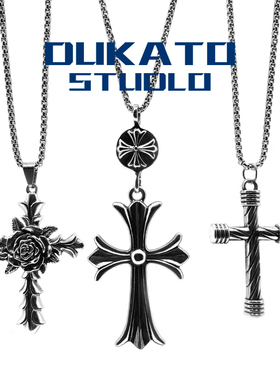 DUKATO新品钛钢明星同款十字架复古吊坠项链in嘻哈个性男女毛衣链