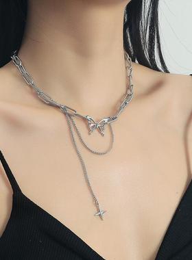 双层镂空锁骨钛钢嘻哈潮项链女