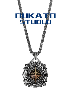DUKATO新款航海锚星海罗盘复古镀银吊坠嘻哈个性潮男钛钢龙骨项链