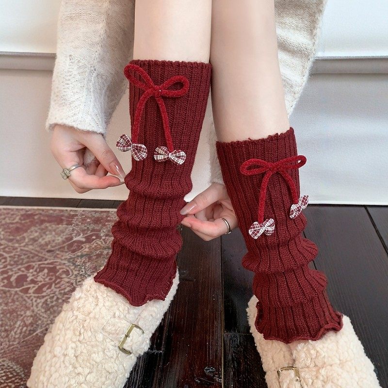 安可拉红袜套小腿袜子女红色蝴蝶结日系长筒袜腿套喜庆圣诞堆堆袜,女士内衣/男士内衣/家居服,长筒袜,淘宝优惠券,粉丝福利购,淘宝优惠卷