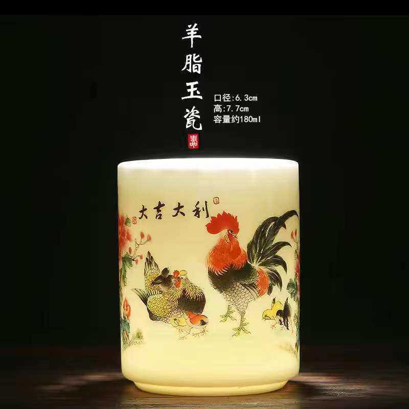 德化羊脂玉陶瓷直桶杯单杯主人杯个人杯酒杯鸡缸杯茶具茶杯品茗杯