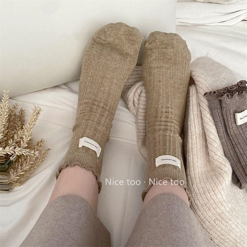 木耳花边jk袜子中筒日系女搭配勃肯鞋韩系布标ins竖条堆堆袜长袜,女士内衣/男士内衣/家居服,中筒袜,淘宝优惠券,粉丝福利购,淘宝优惠卷