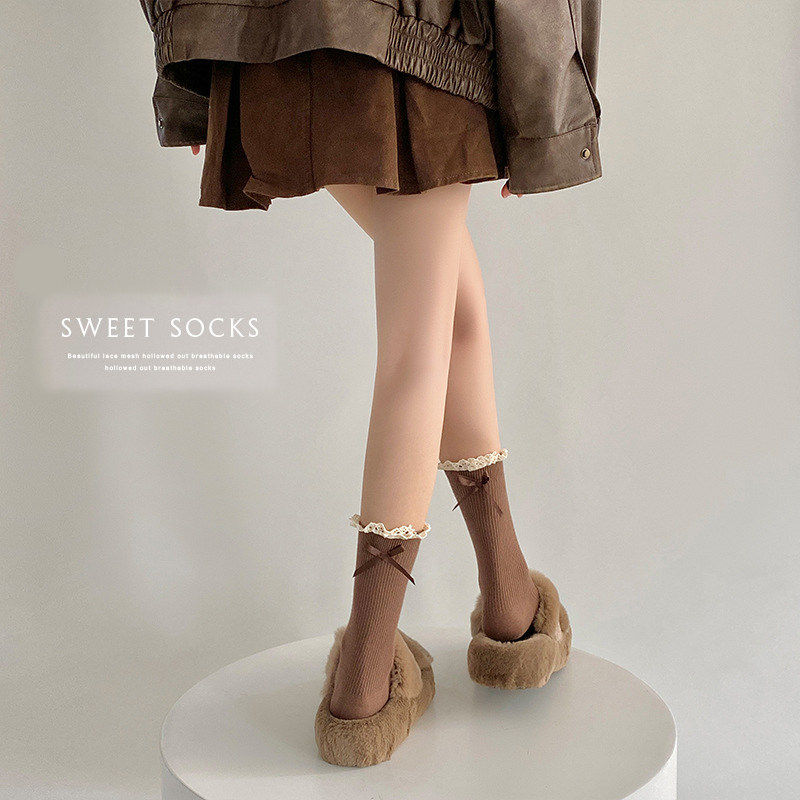 勃肯鞋袜子女春秋美拉德穿搭蝴蝶结中筒袜学院风长筒罗莉塔泡泡袜,女士内衣/男士内衣/家居服,中筒袜,淘宝优惠券,粉丝福利购,淘宝优惠卷