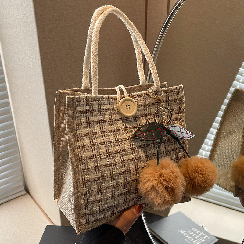 亚麻编织便当包包2025时尚爆款饭盒手提袋ins日系少女上班小挎包,箱包皮具/热销女包/男包,通用款女包,淘宝优惠券,粉丝福利购,淘宝优惠卷