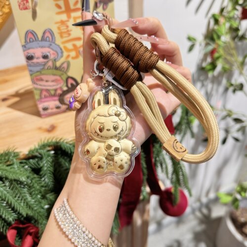 水贝低克重黄金邪恶迷你拉布布手机链挂绳钥匙扣包包挂件新年送礼