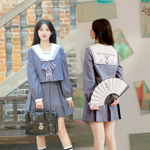 （）仲春二四 蓝蝶学院 刺绣灯笼袖水手服中间服学生套装女