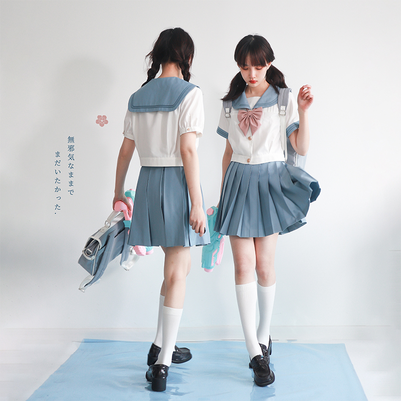 仲春二四jk 水竺女子刺绣短袖泡泡袖水手服中间服夏服套装女 仲春二四 淘优券