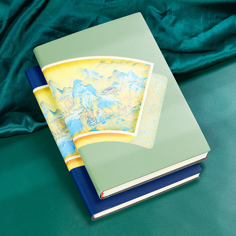 千里江山国风笔记本本子2025年新款高颜值插画商务办公记事可拆卸雕刻铭会议记录日记本礼品内页定制可印logo