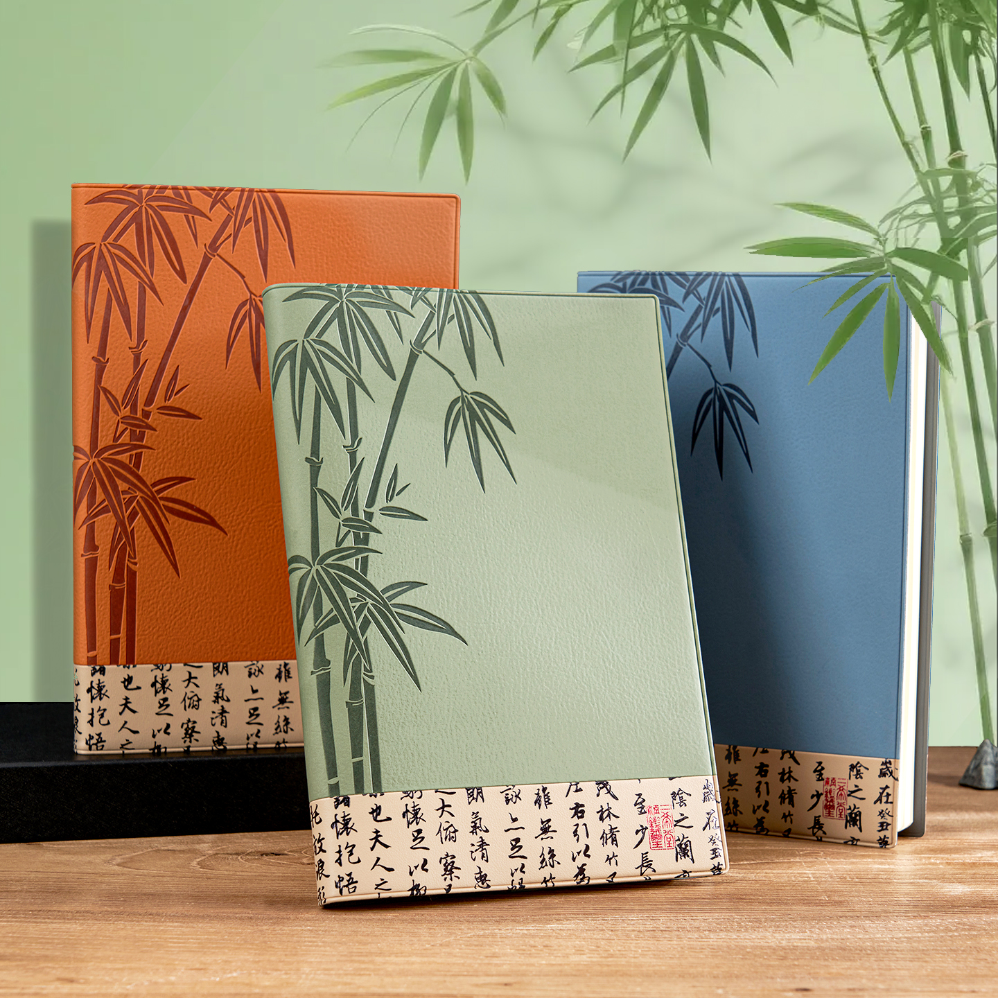 简约国风笔记本A5皮质印竹创意
